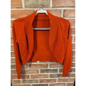 Orange Ribbed Open Front Cropped Cardigan Sweater Y2K